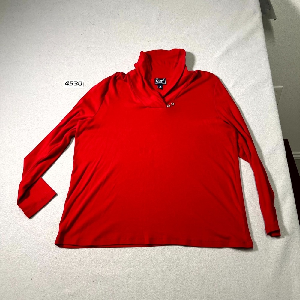 Chaps Classics Blouse Womens 2X Red Cotton Shawl Neck Long Sleeve‎ Pullover